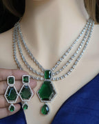 Multi Strand CZ Bridal Necklace Set | Sapphire Emerald Ruby Indian Pakistani Wedding Jewelry – Nalini