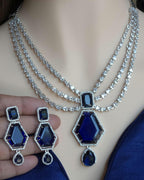 Multi Strand CZ Bridal Necklace Set | Sapphire Emerald Ruby Indian Pakistani Wedding Jewelry – Nalini