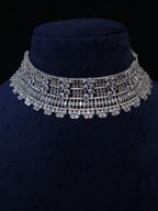 Luxury CZ Choker Necklace Set Rhodium Crystal Silver Statement Bridal Wedding Jewelry Zoya