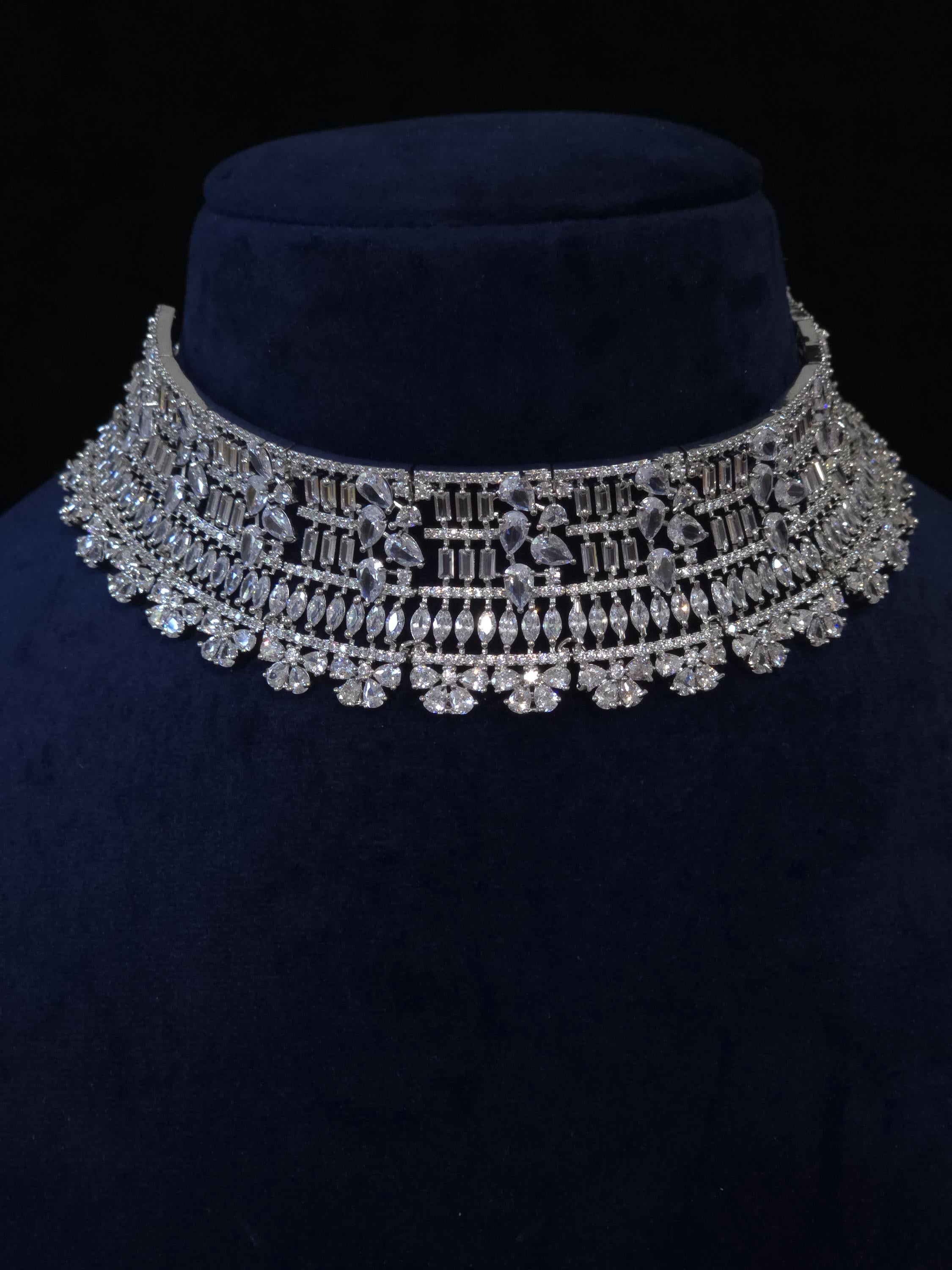 Luxury CZ Choker Necklace Set Rhodium Crystal Silver Statement Bridal Wedding Jewelry Zoya