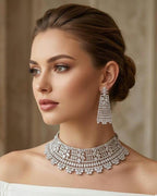 Luxury CZ Choker Necklace Set Rhodium Crystal Silver Statement Bridal Wedding Jewelry Zoya