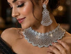 Luxury Silver CZ Choker Necklace Set Premium Rhodium Plated Bridal Indian Wedding Jewelry Ariana