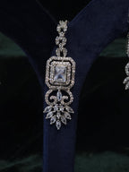 Silver CZ Bridal Necklace Set with Maang Tikka Indian Pakistani Wedding Jewelry Sitara
