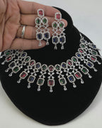 Multicolor CZ Bridal Necklace Set | Indian Pakistani Wedding Jewelry, Royal Blue Statement – Kavya