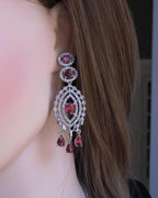 Ruby CZ Multi-Row Bib Choker, Marquise Drop Earring & Maang Tikka Bridal Set – Laali