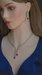 CZ Teardrop Necklace Set Red Blue Indian Wedding Jewelry Diya