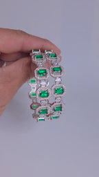 Green AD Statement Bangle Set, Emerald Cut Wedding Bangles, Indian Bracelet for Bridal & Festive Wear