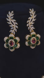 Gulbahar gold-plated multicolor floral CZ necklace and matching earrings in a jewelry styling video