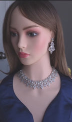 CZ Crystal & Pearl Bridal Necklace & Earrings Set – Silver Tone Wedding Jewelry