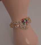 Multicolor Navratna CZ Bracelet | Gold Plated Statement Jewelry for Weddings
