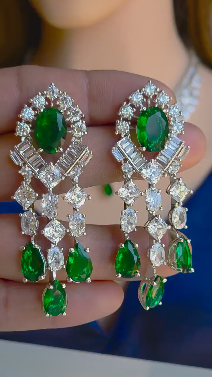 Emerald Green CZ Collar Necklace Set Bridal Evening Jewelry Rania