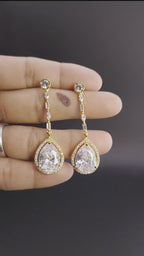 Gold Teardrop CZ Dangle Earrings | Elegant Wedding Jewelry