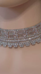 Luxury CZ Choker Necklace Set Rhodium Crystal Silver Statement Bridal Wedding Jewelry Zoya