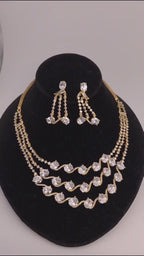 Three Layer Multicolor CZ Necklace Set Crystal Bridal Jewelry Meera