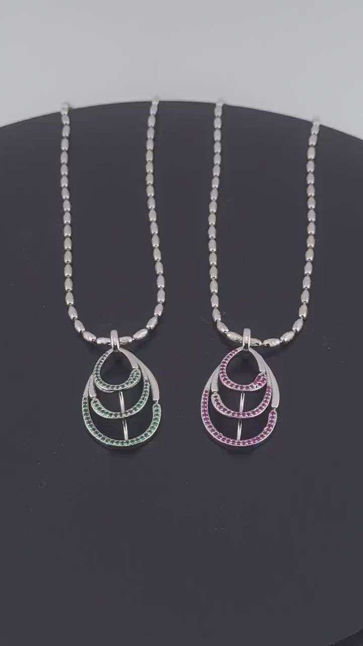 CZ Pendant Necklace & Earrings Set – Pink or Green Zirconia, Wedding Jewelry