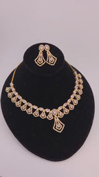 Geometric Teardrop Necklace Set | Gold Plated CZ Festive Wedding Jewelry