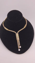 Gold Y-Drop CZ Bridal Necklace & Earrings Set – Indian Wedding Jewelry