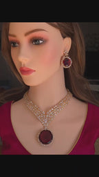Ruby Red Stone CZ Choker Necklace Set – Gold Plated Indian Bridal Jewelry