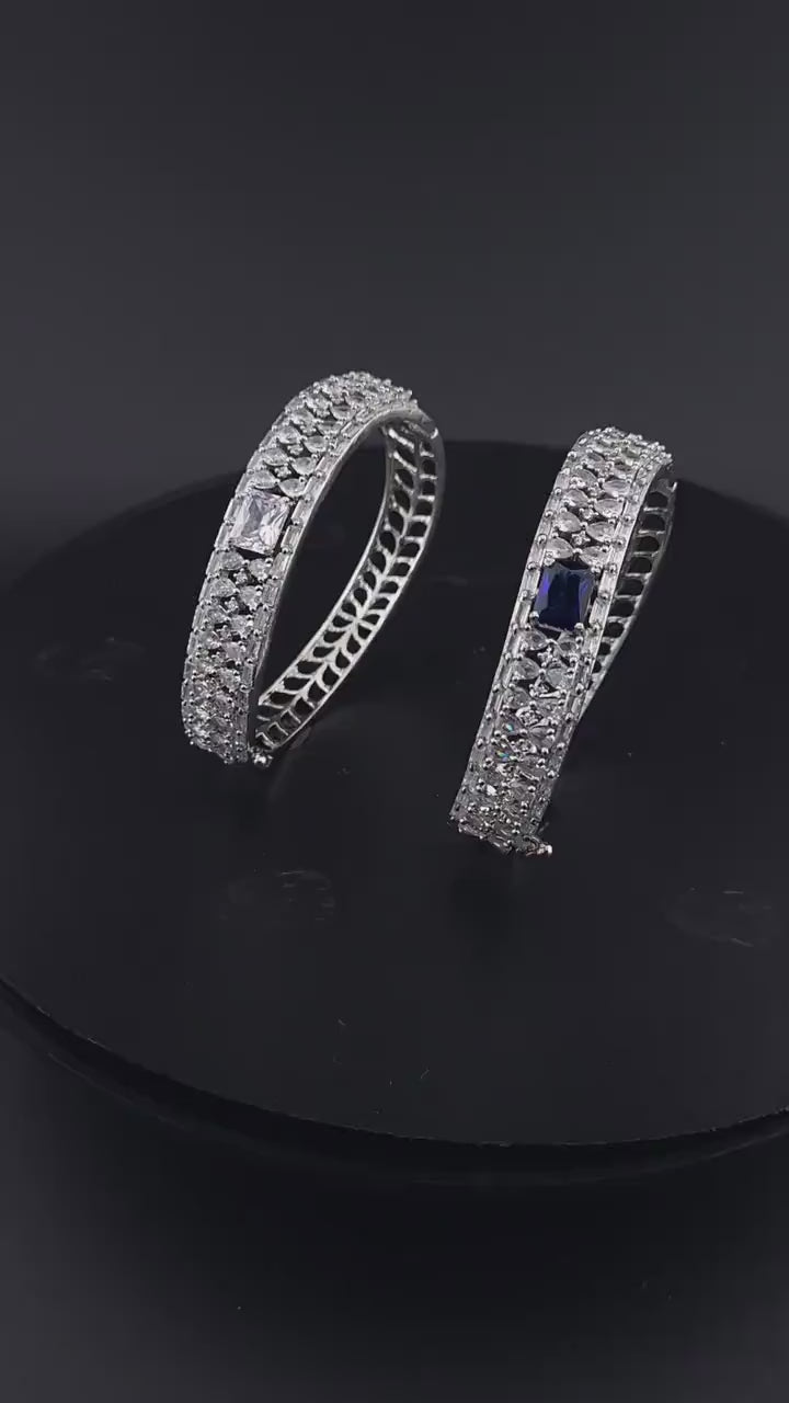 Vintage Inspired CZ Bangle Bracelet – Blue or Clear, Elegant Party & Wedding Jewelry