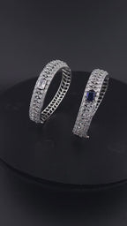 Vintage Inspired CZ Bangle Bracelet – Blue or Clear, Elegant Party & Wedding Jewelry