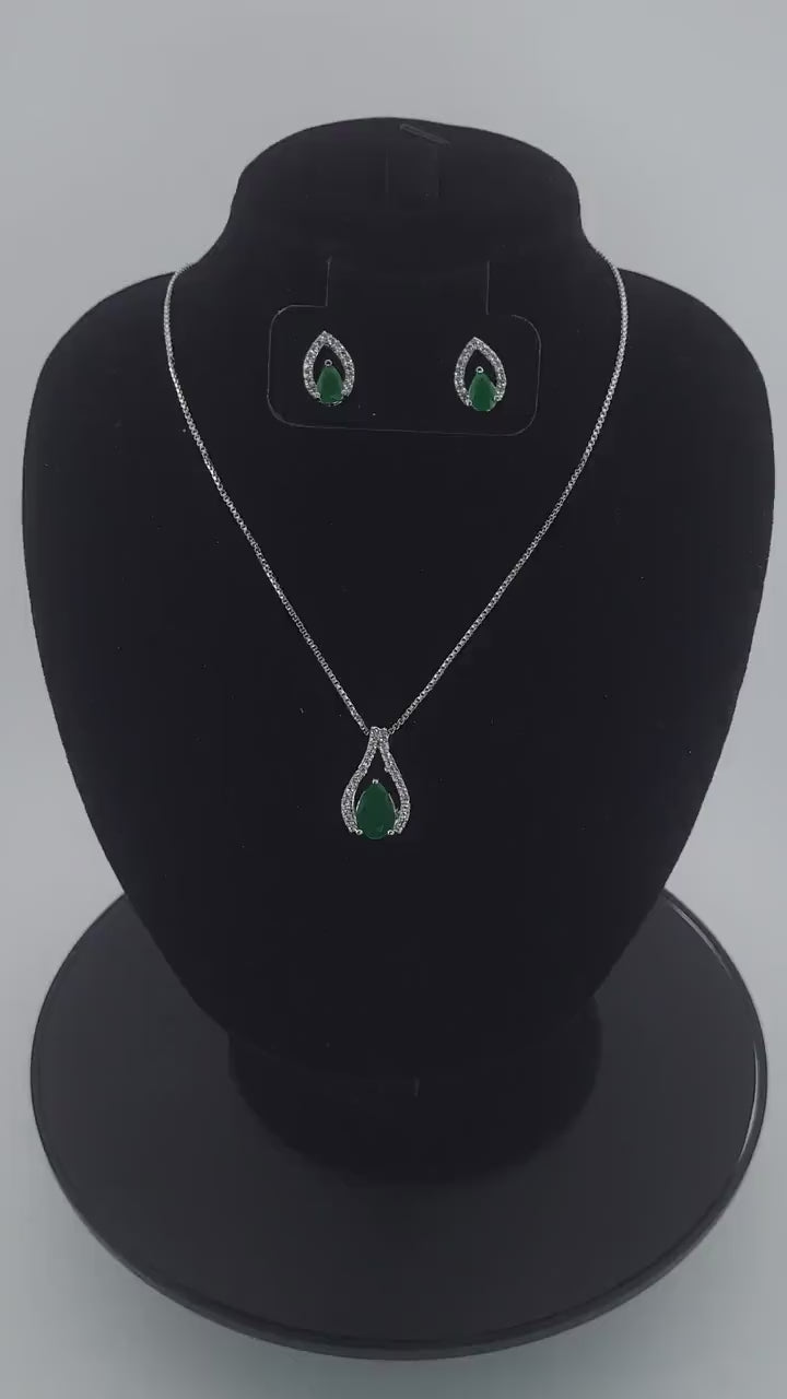 Teardrop CZ Pendant Necklace and Earrings Set, Silver-Tone Crystal Jewelry