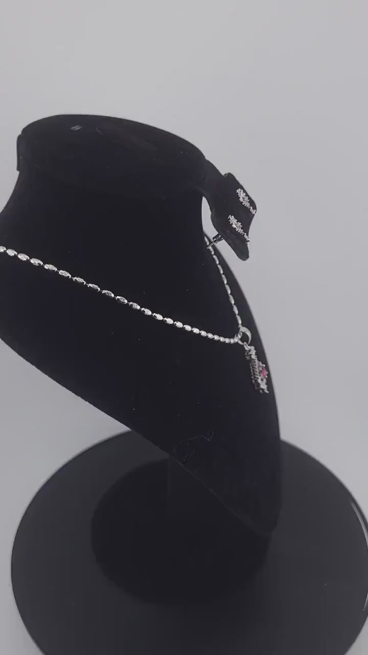CZ Pendant Necklace Set – Red & Blue Stone, Minimalist Jewelry