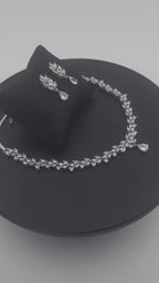 Bridal Teardrop CZ Necklace and Earring Set | Silver-Plated Wedding Jewelry