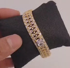 Gold Plated CZ Openable Bracelet | Emerald Cut Stone, Bridal Wedding Bangle