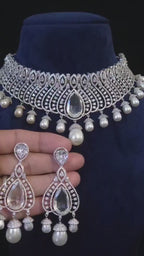 Pearl CZ Bridal Choker Set Indian Pakistani Wedding Necklace Nikah Walima Jewelry Moti