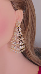 Gold Plated CZ Tassel Chandelier Earrings, Bridal Statement Jewelry