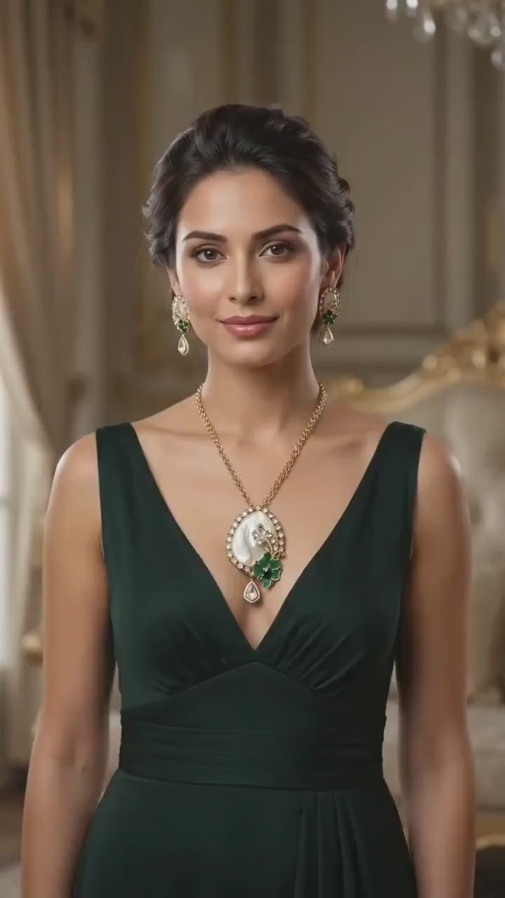 Mother of Pearl Mango Paisley Necklace Set | Statement Bridal Jewelry with Matching Earrings – Harini