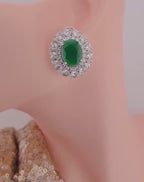 Oval Halo CZ Stud Earrings – Bridal Wedding Jewelry, Gold & Silver Tone, Green or Clear