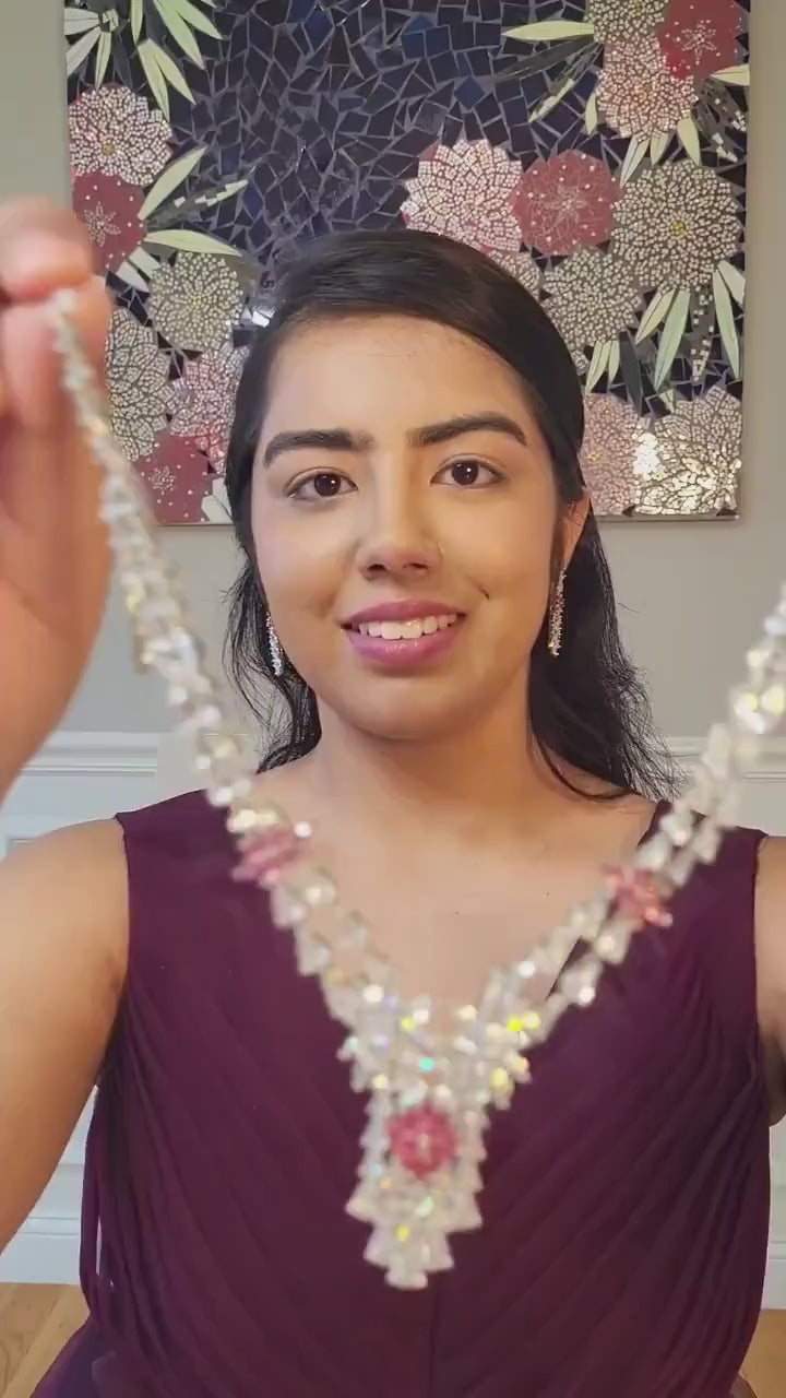 CZ Bridal Necklace & Earring Set | Silver Plated | Red, White & Emerald Green
