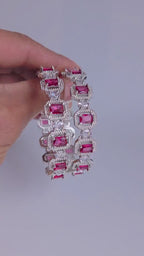 Red CZ Bridal Bangles – Ruby Tone Emerald Cut Wedding Jewelry