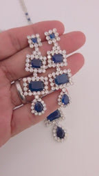 Blue CZ Bridal Jewelry Set | Silver Layered Necklace & Earrings