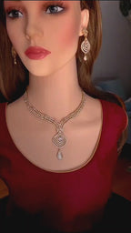 Layered V-Drop Necklace Set | Gold Plated CZ Bridal Jewelry