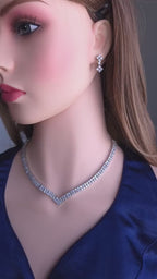 Elegant CZ Necklace & Earrings Set – Silver Plated Wedding Jewelry