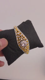 Gold Tone CZ Floral Cuff Bracelet – Adjustable Indian Wedding Bangle