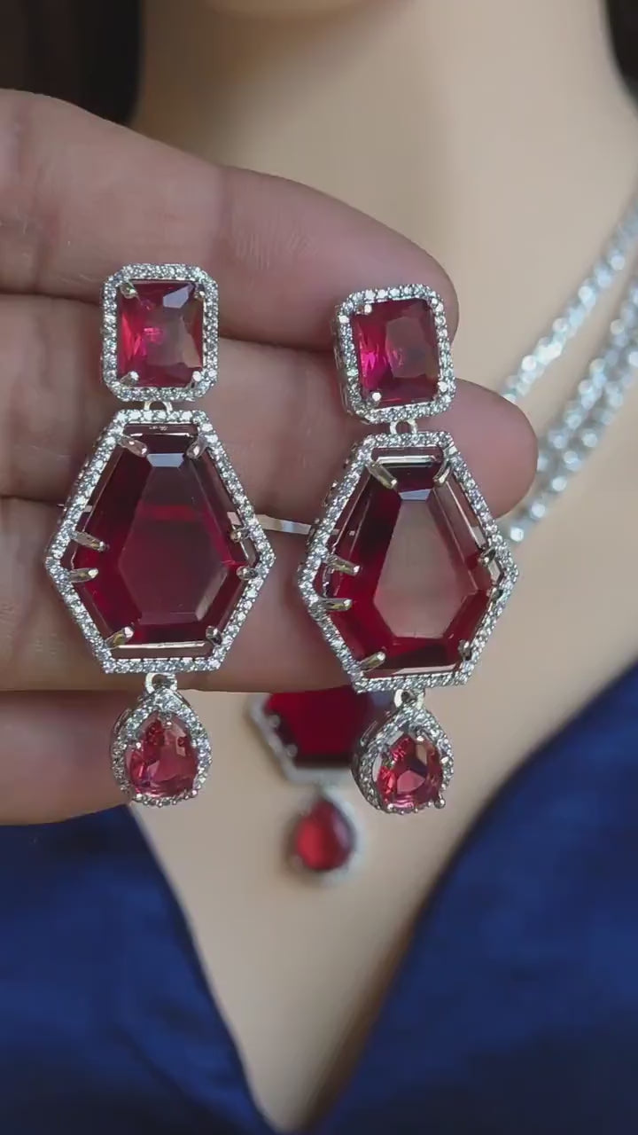 Multi Strand CZ Bridal Necklace Set | Sapphire Emerald Ruby Indian Pakistani Wedding Jewelry – Nalini