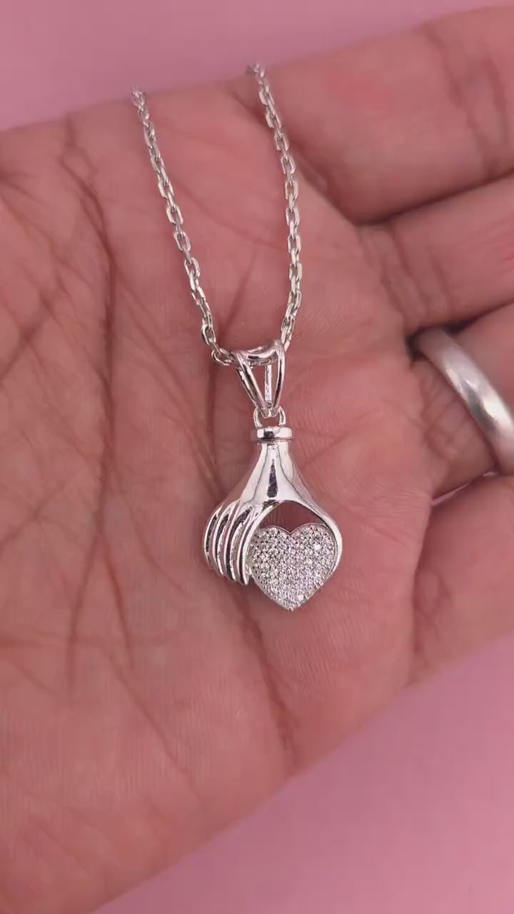 Sterling Silver Heart Pendant Necklace, CZ Charm, Minimalist Everyday Jewelry