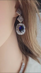 Oval CZ Necklace Set | Sapphire Blue or Ruby Red Wedding Jewelry | Bridal Evening Set