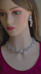 Pear Cut CZ Necklace Set Silver, Teardrop Bridal Jewelry, Elegant Wedding Guest Necklace, Prom Evening Jewelry Set