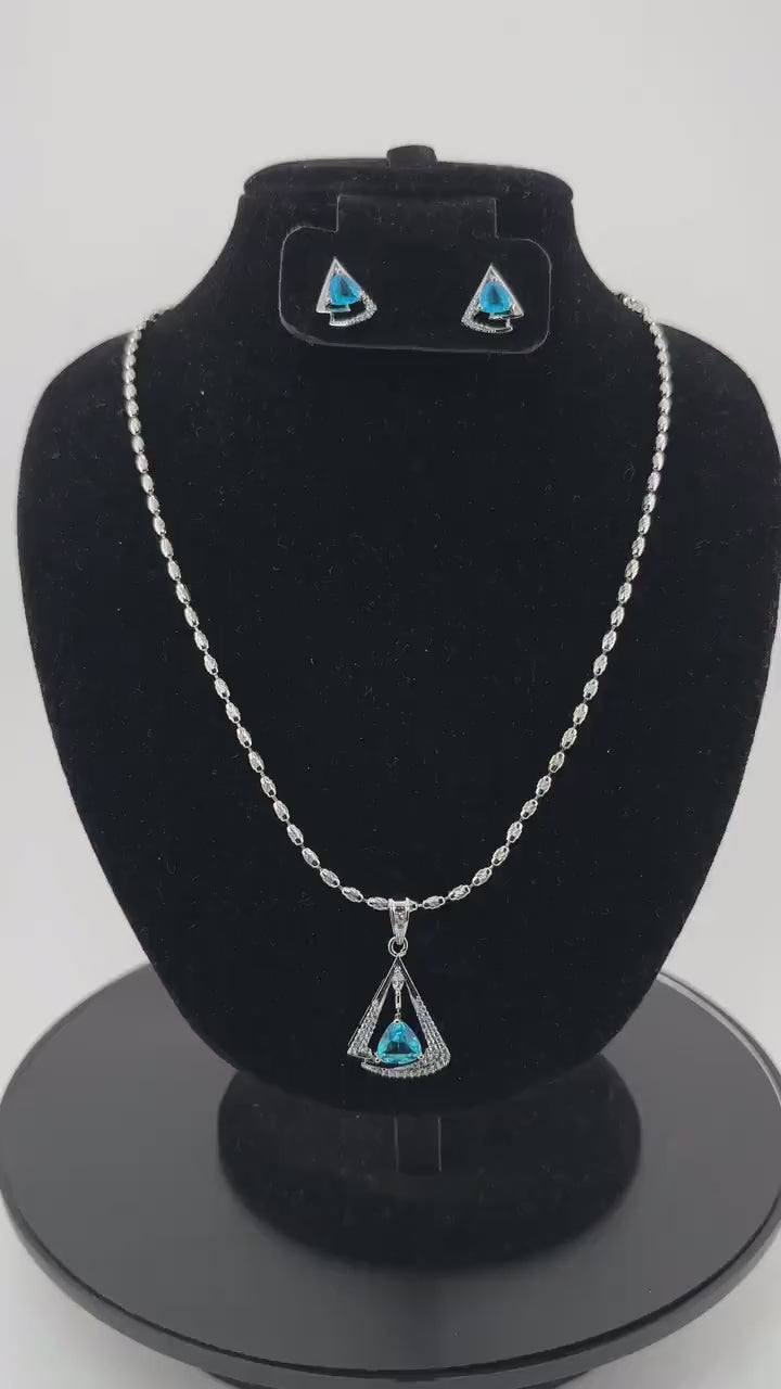 Triangle CZ Pendant Necklace Set | Silver Geometric Jewelry Gift