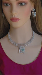 Mint Green CZ Geometric Necklace Set Modern Bridal Statement Jewelry Maya