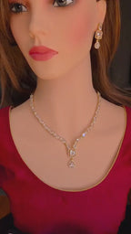 Gold Plated CZ Square & Teardrop Pendant Necklace & Earrings Set – Bridal Wedding Jewelry