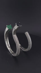 Silver Plated CZ Open Cuff Bracelet – Adjustable Wedding Bangle, Green or Black