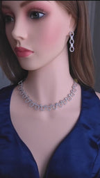 Silver CZ Oval Link Necklace & Earrings Set | Bridal Statement Jewelry