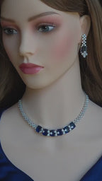 Emerald Cut CZ Necklace Set Blue Pink Green Red Bridal Jewelry Simra
