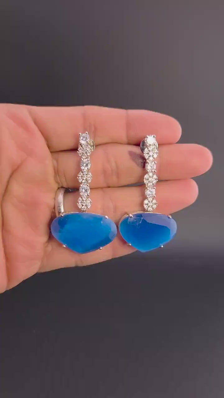Heart CZ Drop Earrings | Silver Tone Bridal Jewelry