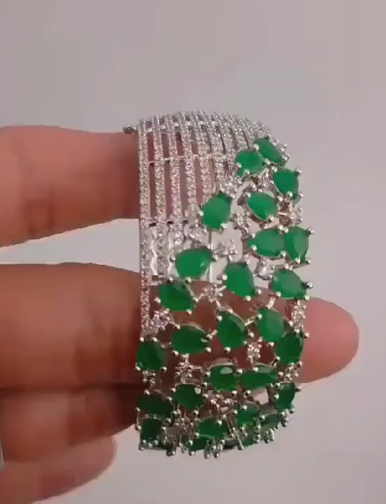 CZ Openable Bridal Bracelet – Indian Wedding Kada in Gold, Green, Blue, Magenta or Pink